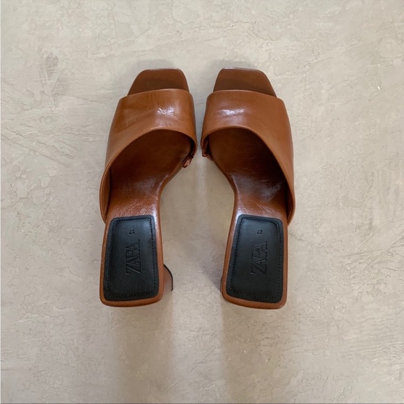 Zara Cognac Asymmetrical Block Heel Sandals - Picture 3 of 7